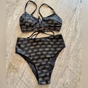 Black and Tan Women's Swimwear Set
